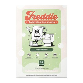 Freddie Toilet Cleaner Sheets - Fresh Pines Scent - Plastic Jug-Free Alternative to Liquid Cleaners - 32 Dissolvable Cleaning Strips