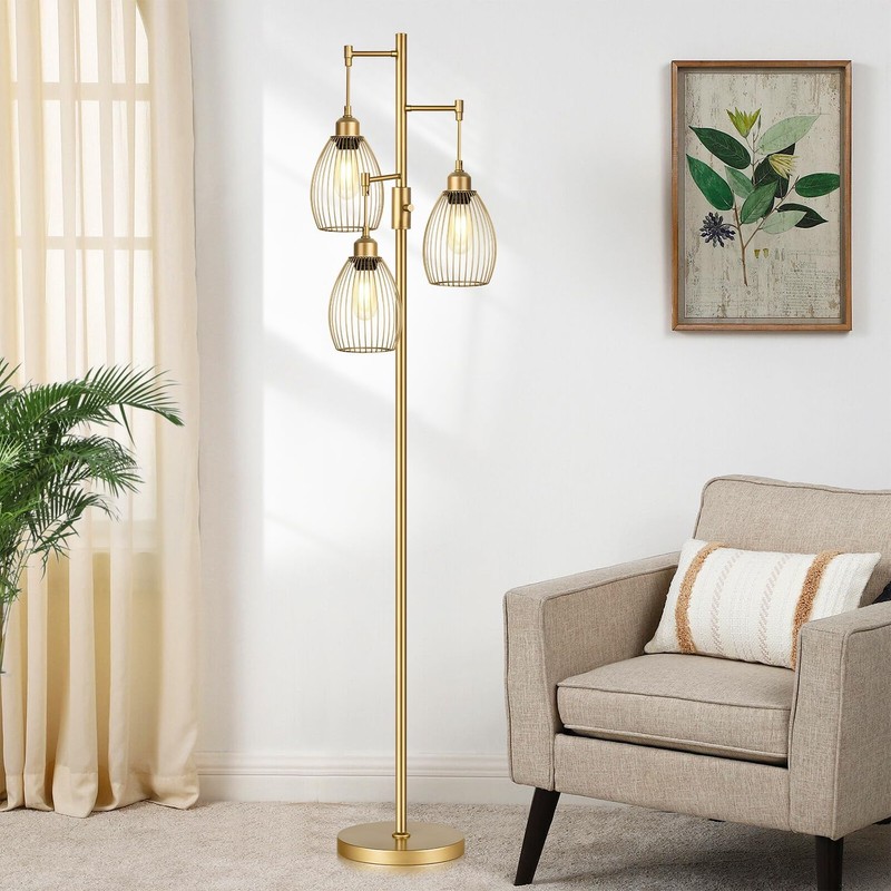 Dimmable Floor Lamp, Industrial Floor Lamps for Living Room, Gold
