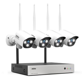 5MP Wireless Security Camera System No Hard Drive, 8 Channel Surveillance NVR Kits and 4pcs Super HD 5MP Outdoor Indoor WiFi Bullet Camera for Home Full Color Night Vision