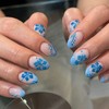 Short Oval Press on Nails French Tip Blue Fake Nails