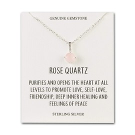 Philip Jones Sterling Silver Rose Quartz Gemstone Necklace with Quote Card