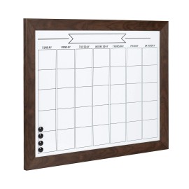 DesignOvation Beatrice Framed Magnetic Dry Erase Monthly Calendar, 23x29, Walnut Brown