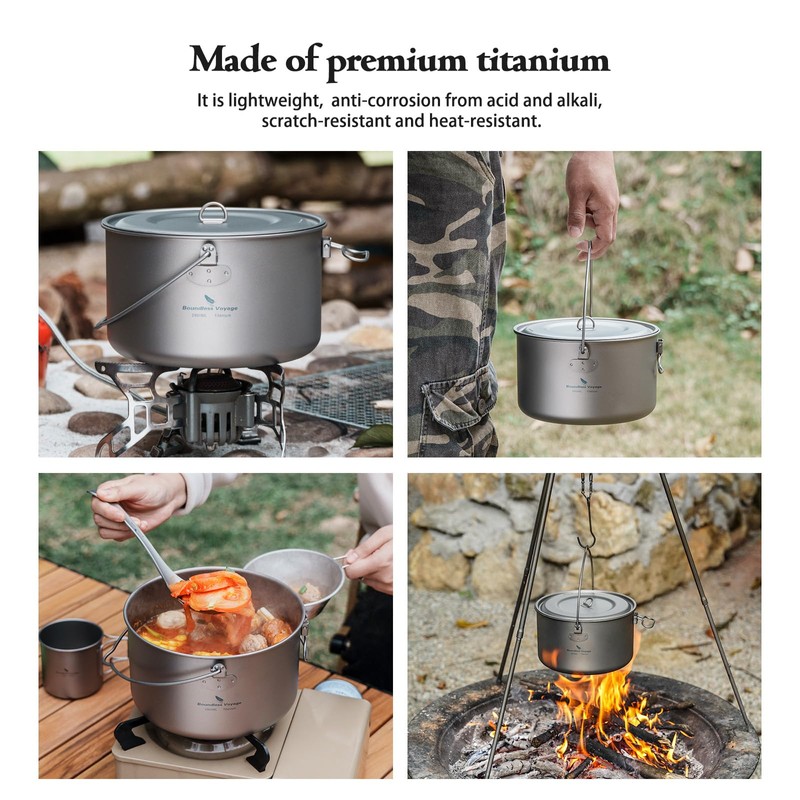 Boundless Voyage 2900ml Camping Pot Titanium Pot with Lid Folding
