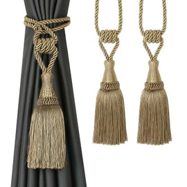 BEL AVENIR Curtain Tiebacks Handmade Holdbacks for Curtains Drape Decorative Tie Backs with Tassels(Gold, 2 Pack)