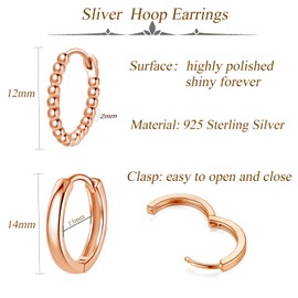 Bewenda Earrings 925 Silver Hoop Earrings, 2 Pairs Small Hoop Earrings Set, 925 Sterling Silver Earrings Hoop Earrings for Women Girls, Nickel-Free Hypoallergenic Sleeping Cartilage Round Huggie