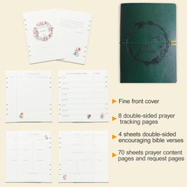 GoShambar Prayer Journal for Woman, Leather Bible Journal, Devotional Journal for Women and Men, Bible Study Journal for Christians, Bible Notebooks for Note Taking (Green)