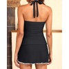 Women Tankini Swimsuits with Skirt - Black Two Piece Tummy
