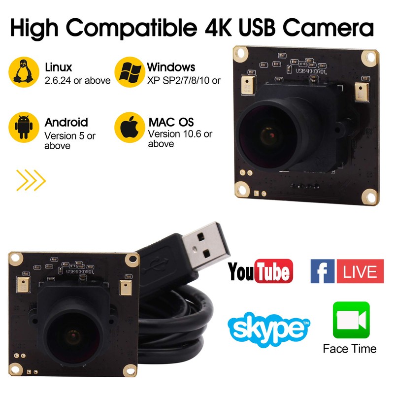 ELP Camera, 4K Usb Webcam, Mini Camera, Wide Angle 170°
