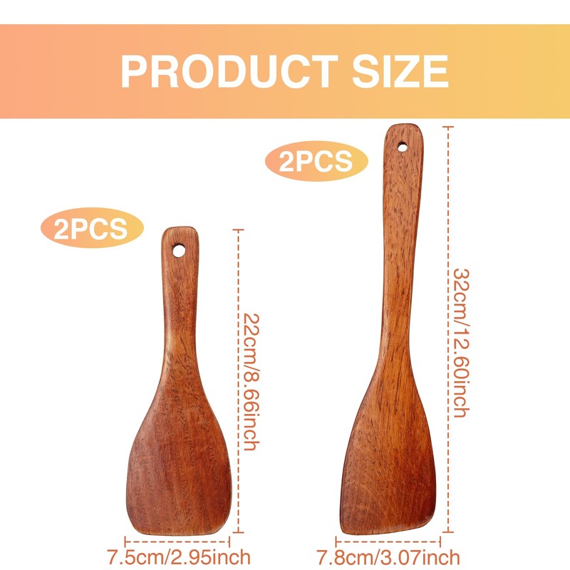 Thoquene Set of 4 Wooden Spatulas for Kitchen Restaurant