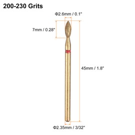 sourcing map 16pcs 200-230 Grits Diamond Grinding Bit 2.6mm Oval Head 2.35mm Shank 7mm Length Titanium Plated Stone Sanding Drill Bits Rotary Tool for Nails Grinding Polishing