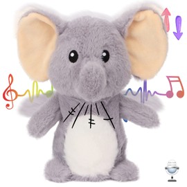Hopearl Talking Elephant Repeats What You Say Nodding Electric Interactive Animated Toy Speaking Plush Buddy Gifts for Toddlers, Gray, 8''