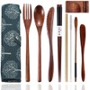 Busnos bamboo Utensils for Eating Reusable wooden travel flatware set