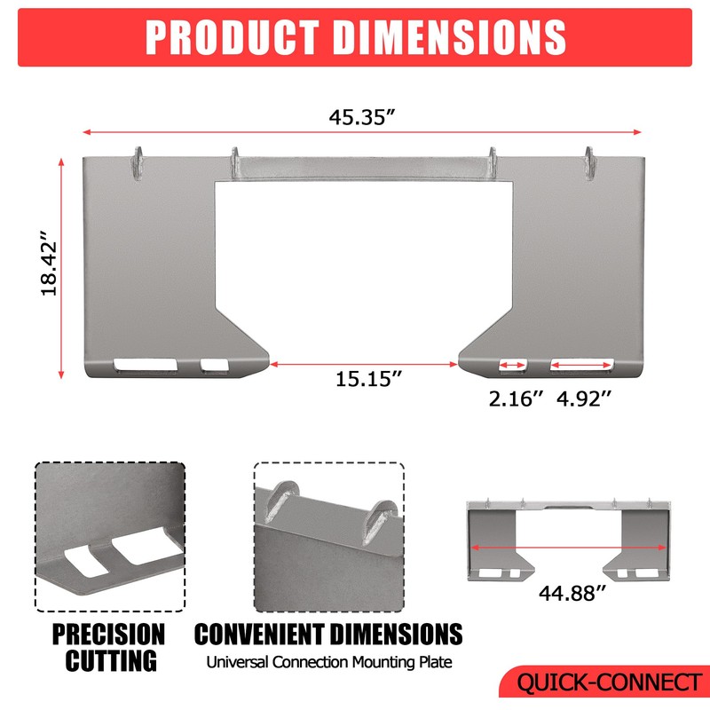 Universal 3/8 in Skid Steer Quick Attach Plate Compatible with