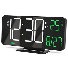 KOSUMOSU Digital LED Clock Alarm Clock Bedroom Table Clock 6.7 Inch Black Clock with Dimmable/12/24H Time/Second/Date/Day/Temperature Table Clock Table Decor LED Clock for Bedroom Digital Calendar