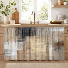 Cabinet Curtain, 28"W x 51"L, Brown Sink Skirt for Kitchen Bathroom