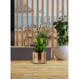 Serene Spaces Living Gold-Finish Metal Indoor Vase, Round Cachepot for Potted Plants, No Drainage Hole, Elegant Floor Planter for Living Room, Office, Kitchen, Wedding, Party, 11" Dia & 9" Tall