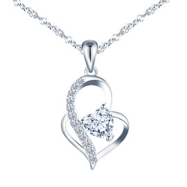 feilok 925 Sterling Silver Necklaces for Women heart love Necklace Jewelry for Women Silver Necklace with Zirconia