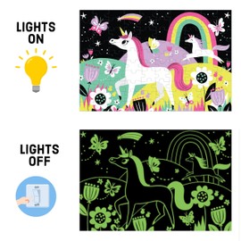 Mudpuppy Unicorns – 100 Piece Glow In The Dark Jigsaw Puzzle with a Wondrous Scene of Magical Unicorns and Hidden Hillside Details in the Dark