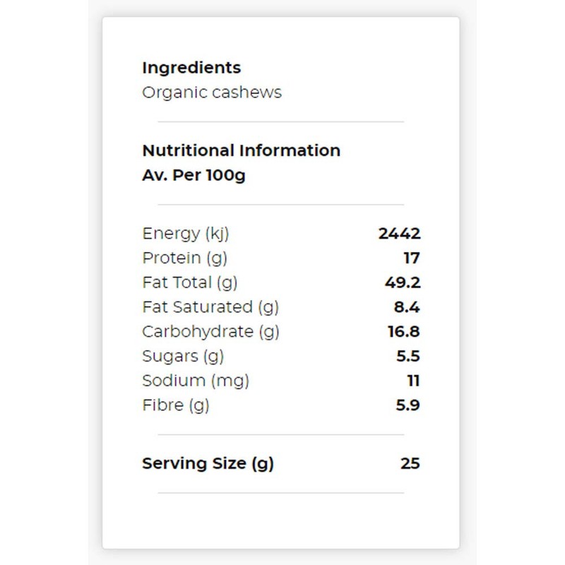 Honest to Goodness Organic Raw Cashews 500 g