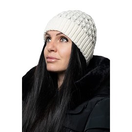 YV Women Beanie 100% Merino Wool Hat (Natural)