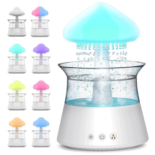 Rain Cloud Humidifier, Snuggling Cloud Raindrop Humidifiers with 7 Color Changing Lights, Night Light with Timer,Aromatherapy Essential Oil Diffuser, Micro Desk Fountain Water Drop Sound for Bedroom
