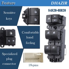 84820-0E020 Master Power Window Switch Front Driver Side fit for 2014-2019 Toyota Highlander, fit for 2016-2023 Toyota Tacoma 2.7L 3.5L Replace 848200E020, 1S17464, DWS2028, V70730110