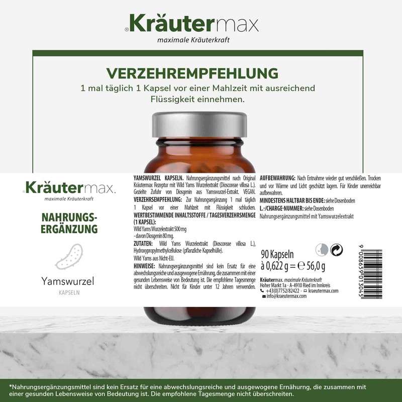 Kräutermax Yam Root Extract Capsules 1 x 90 Pieces