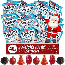 Welch Fruit Snacks, Christmas Gummies, 40 Count Holiday Candy Stocking Stuffers, Gluten Free Mixed Fruit Flavors (Small, 40, Count)