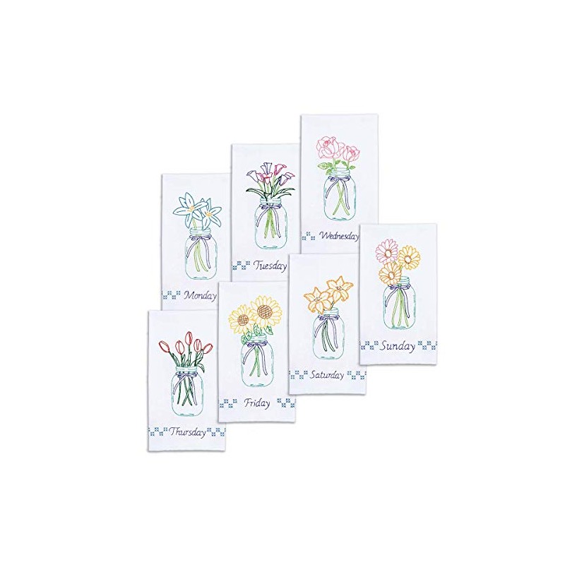Jack Dempsey Needle Art Mason Jar Bouquets Embroidery Towels, Cotton,