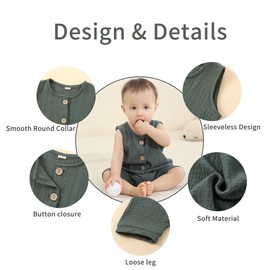 COOKY.D Unisex Newborn Baby Boys Cotton Sleeveless Romper Jumpsuit Infant Summer Clothes Girls Bodysuit Outfits 12-18 Months,Green
