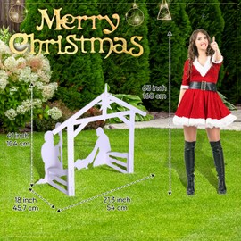 Remerry 15 Pcs 3.4 ft Outdoor Nativity Scene Large White Solid PVC Christmas Yard Nativity Sets, Angel Kings Sheep Cattle Donkey Camel Manger The Birth of Jesus Scene Decorations