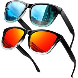 KANASTAL Sunglasses for Women Men Polarized Womens Mens Sunglasses Trendy Sun Glasses Square Shades Blue and Red Lens UV Protection for Outdoor Traveling Beach Driving