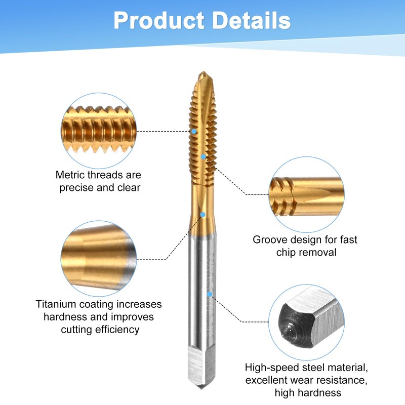 M METERXITY 1-Pack 3/16-24 UNC Thread Tap, HSS Titanium Coated