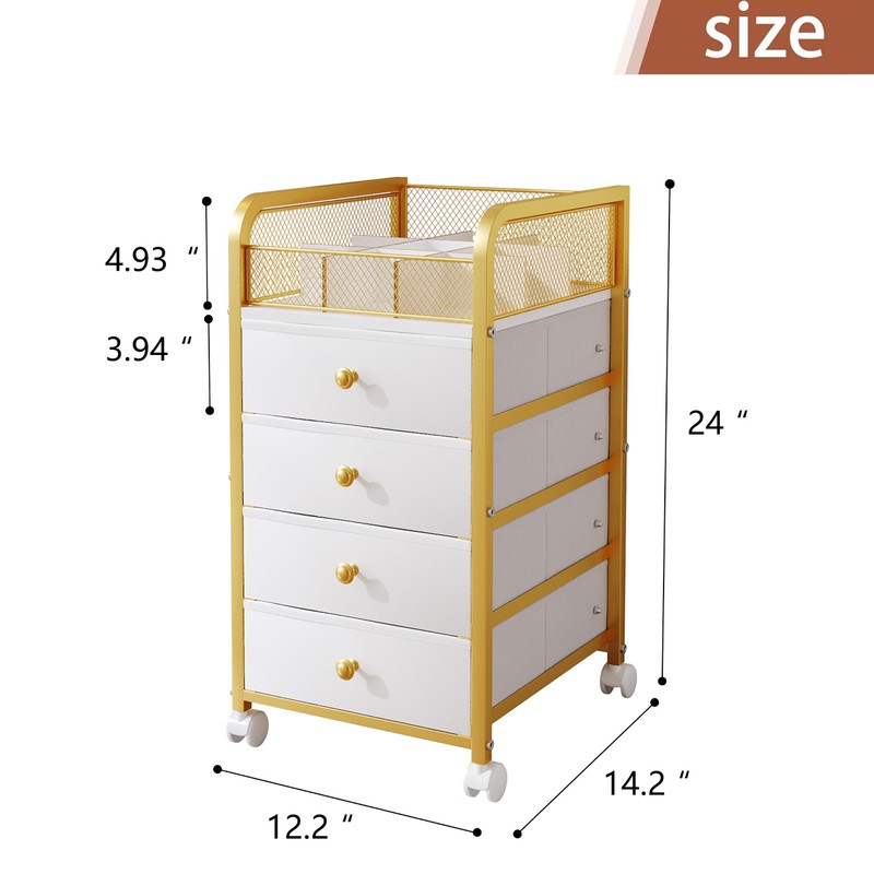 Rolling Makeup Organizer Cart, Under Desk Storage Cart with 4