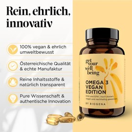 get your wellbeing by BIOGENA - Omega 3 Vegan High Dose 1000 mg Algae Oil - 30 Capsules - With DHA & EPA Fatty Acids - From Sustainable Indoor Algae Cultivation - Dietary Supplement Preservative-Free