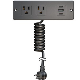 Berigtta Recessed Furniture Drawer Outlet with 3 Fast-Charging USB Ports & 2 AC Outlets – 5 FT Spring Cord- Black