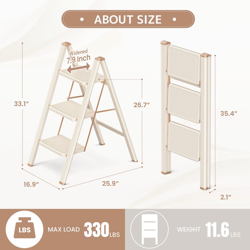 GameGem 3 Step Ladder Folding Step Stool with Wide Anti-Slip