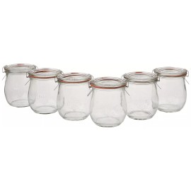 WECK Mini Tulip Jelly Jar with Glass Lids 6 Rings and 12 Clamps, 6 Count (Pack of 1)