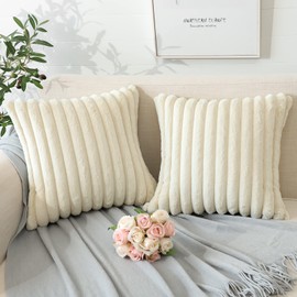Otostar Cushion Cover 17.7 x 17.7 inches (45 x 45 cm), Set of 2, Nordic Stylish Cute Fur Faux Fur Velvet Fluffy Soft Fluffy Striped 3D Decorative Cushion Cover for Sofa Backrest Decorative Pillow