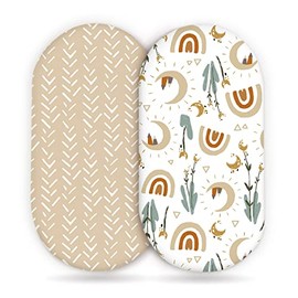 Stretchy Ultra Soft Fitted Bassinet Sheets Set 2 Pack, Cradle Sheet Universal Fit for Rectangle, Oval, or Hourglass Bassinet Pad/Mattress Safe and Snug, Stylish Cute Rainbow Print for Baby