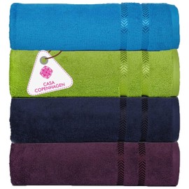 CASA COPENHAGEN Ember, 500 GSM, 27x55 Inches Large Bath Towels, Set of 4 Towels, Super Soft and Absorbent, Egyptian Cotton Towels for Bathroom & Shower - Purple +Navy +Green +Teal