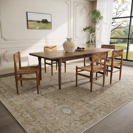 Washable Living Room Area Rugs: 9'x12' Large Rug Stain Resistant Distressed Vintage Boho Rug Non Slip Low Pile Faux Wool Soft Rug for Bedside Kitchen Farmhouse Nursery Playroom Dining Room Bedroom