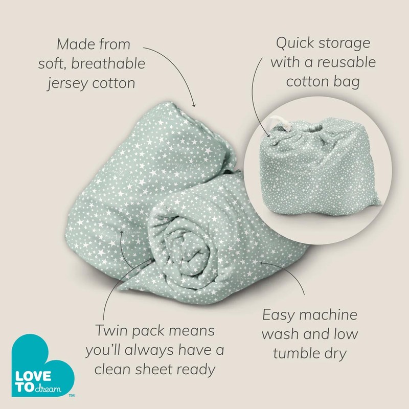Love To Dream Fitted Bassinet Sheet Twin Pack, Olive, 100%