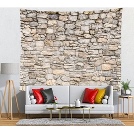 Loccor Stone Wall Tapestry 105 x 70 Inches Extra Large Vintage Brick Rock Stones Wall Tapestry Grey Rock Castle Stonewall Backdrop Wall Hanging Polyester Print for Bedroom Living Room Dorm Home Decor