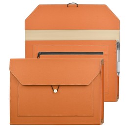 VANRA Expandable Document Folders, PU Leather Document Holder Portfolio File Envelopes with 2 Pockets Document Organizer with Elastic Cord for A4 Paper (Brown)