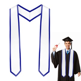 Graduation Stole, Graduation Sash, White Blue Stole, Graduation Stole Class of 2025, Unisex Adult Plain Custom Graduation Honor Stole Angled End With Trim,Graduation Stole Sash for Academic Choral 70"