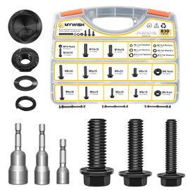 830Pcs M6 M8 M10 Flange Metric Bolt Assortment, M6x1.0 Bolt M8x1.25 Bolt M10x1.5 Bolt Hex Machine Screw Assortment Kit, Grade 10.9 Alloy Steel Black Oxide Nuts and Bolts, Flat/Spring Washers By Mywish