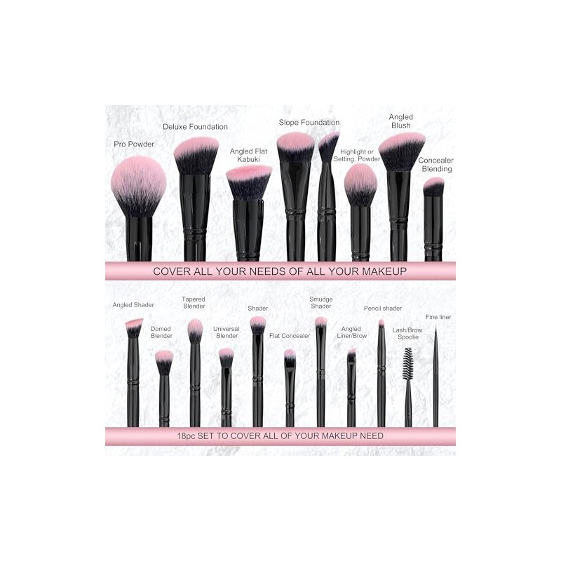 Bueart Design Juego de Brochas de Maquillaje Pro Deluxe, Rosa