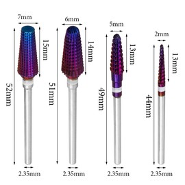 Evponk 4 Pcs 5-In-1 Nail Drill Bits Set, Professional 3/32'' Tungsten Carbide Acrylic Nail File Bit Purple Coated Gel Remover Drill Bit for Manicure Pedicure Cuticle Gel Nails Polishing