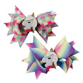 HEY SIS! 2 PCS Unicorn Bows with Alligator Hair Clip, Unicorn Hair Clip for Girls and Toddlers, Glitter Unicorn, Hair Accessory Gift For Birthday, Unicorn Bow